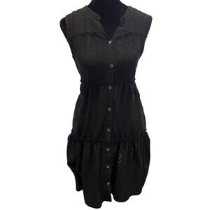 y2k black floral eyelet sleeveless button up dress‎ xs